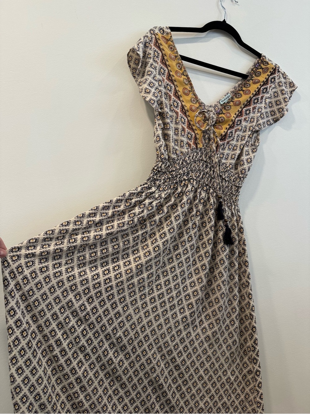 Nostalgia Ivory Maxi Dress with Yellow and Purple Border - Picture 5 of 6